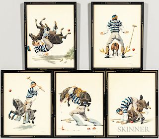 Charles-Fernand de Condamy (French, 1855-c. 1913)  Five Framed Polo Player Caricatures