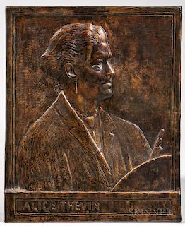 Janet Scudder (American, 1869-1940)      Bronze Portrait Plaque Depicting Alice Thevin