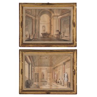 French School,19th c. Pair of Views of the Vatican