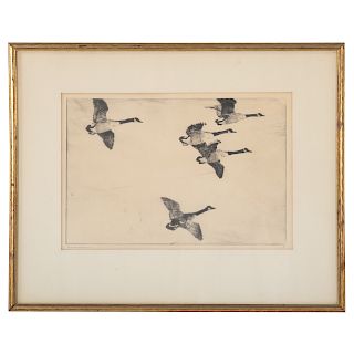 Frank W. Benson. "Geese Flying," etching