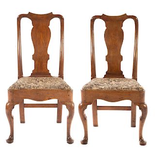 Pair of Queen Anne walnut side chairs
