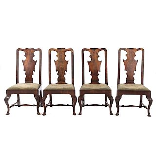 Four Dutch walnut side chairs