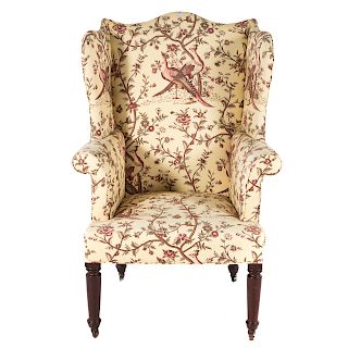Federal walnut upholstered wing chair