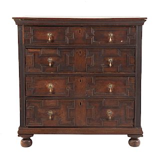 William and Mary oak paneled chest of drawers