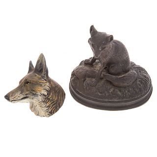 2 Continental bronze fox sculptures & seated fox