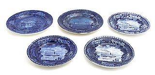 Five Historical Blue Staffordshire Plates, Enoch Wood & Sons, Diameter of first 8 1/2 inches.
