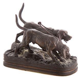 Alfred Dubacand. Two bloodhounds bronze