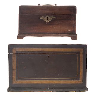 George III walnut tea caddy & painted wood box