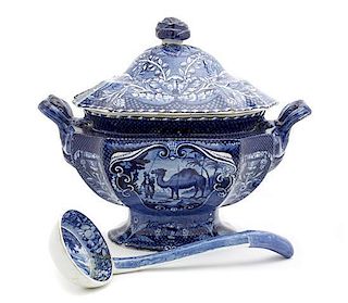 A Historical Blue Staffordshire Tureen, John Hall, Height 11 3/4 inches.