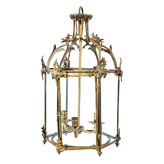 Rococo style gilt brass hanging light fixture