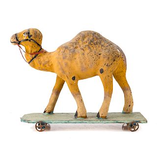 German papier-mache/wood camel pull toy