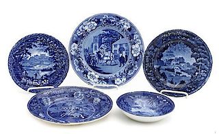 Four Historical Blue Staffordshire Dishes, Clews, Diameter of first 6 3/4 inches.