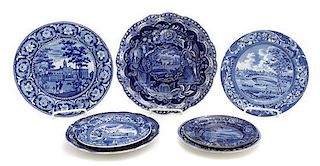 Six Historical Blue Staffordshire Plates, Diameter of first 9 3/4 inches.