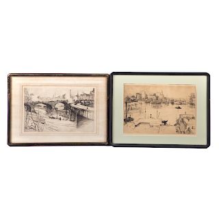 Gabrielle DeVaux Clements. Two framed etchings