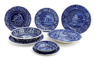 Seven Historical Blue Staffordshire Dishes, Diameter of first 10 1/4 inches.