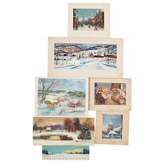 Seven assorted Christmas and Winter illustrations