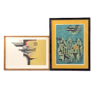 Fumio Fujita. Two color woodblocks, framed