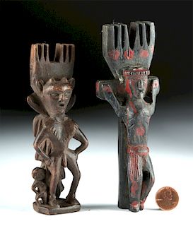 20th C. Guatemalan Wood Slingshots - Jesus & Devil