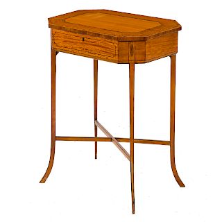 Edwardian inlaid mahogany/satin wood sewing table