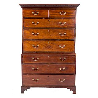 George III mahogany chest on chest on chest