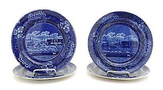 Four Historical Blue Staffordshire Plates, Clews, Diameter 10 1/8 inches.