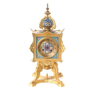 French Moorish style bronze and champleve clock