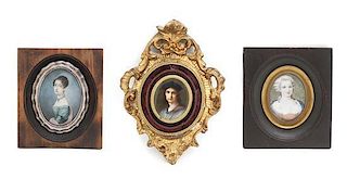 A Group of Three Portrait Miniatures, Height of largest 3 3/4 x 2 7/8 inches.