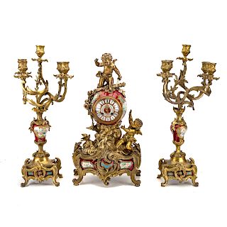 Napoleon III figural clock garniture