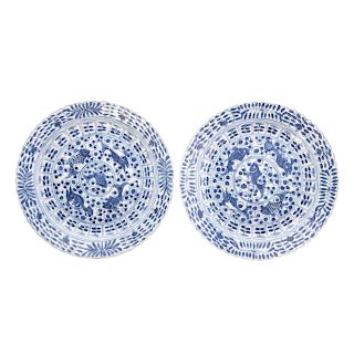 Pair Chinese blue and white porcelain saucers