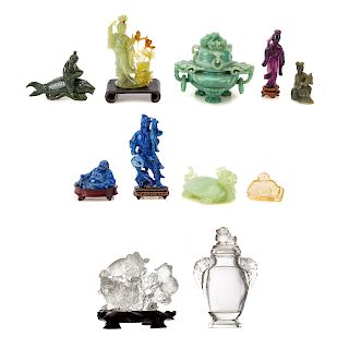 11 Chinese carved hardstone and jade articles
