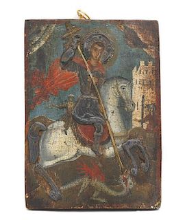 A Greek Icon, Height 12 7/8 x width 9 1/2 inches.