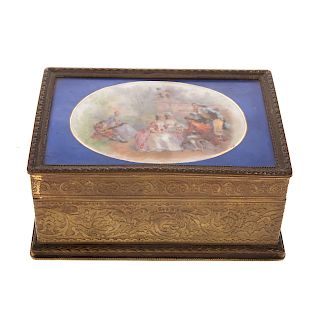 Continental brass and porcelain cigarette box