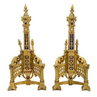 French Renaissance Revival brass chenets