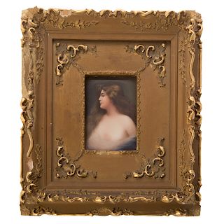 German painted porcelain plaque of young beauty