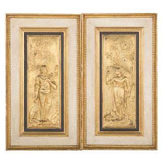 Pair gilt-metal classical relief plaques