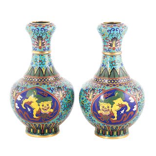 Pair Chinese cloisonne enamel bottle vases