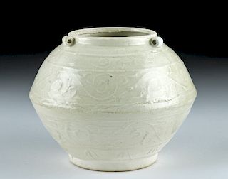 Chinese Yuan Dynasty White Glazed Pottery Jar