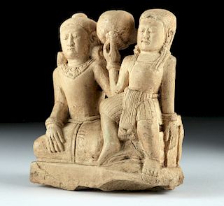 14th C. Majapahit Limestone Carving of Couple