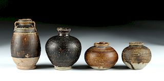 Lot of 4 Cambodian Khmer Brown Glazed Vessels