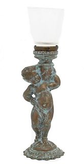 A Bronze Figural Newel Post Lamp. Height 14 7/8 inches.
