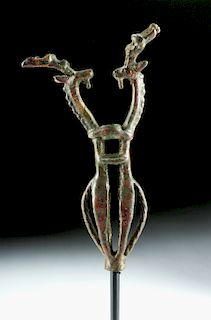 Luristan Bronze Master of Animals Finial w/ Ibexes