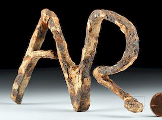 7th C. Anglo-Saxon Forged Iron Brand - "AR"