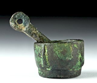 Miniature Byzantine Bronze Mortar + Pestle, ex-Bonhams