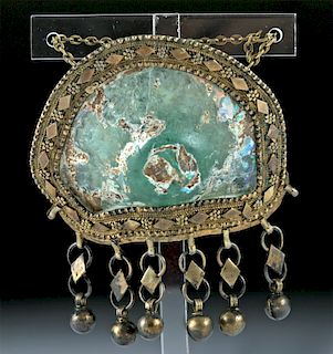 19th C. Silver Brooch w/ Ancient Roman Glass