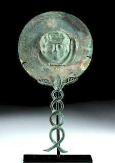 Rare Roman Tinned Bronze Mirror w/ Child's Face