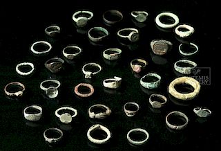 Lot of 34 Small Roman Bronze, Lead, & Glass Rings