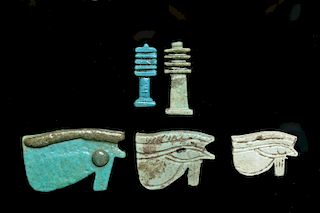 Lot of 5 Egyptian Faience Amulets, ex-Bonhams
