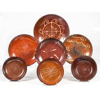 Redware Pottery Bowls and Plates