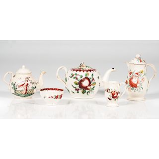 English Creamware Rose Teawares, Plus