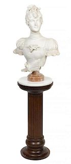 A Marble Bust of a Lady, Height overall 28 inches.